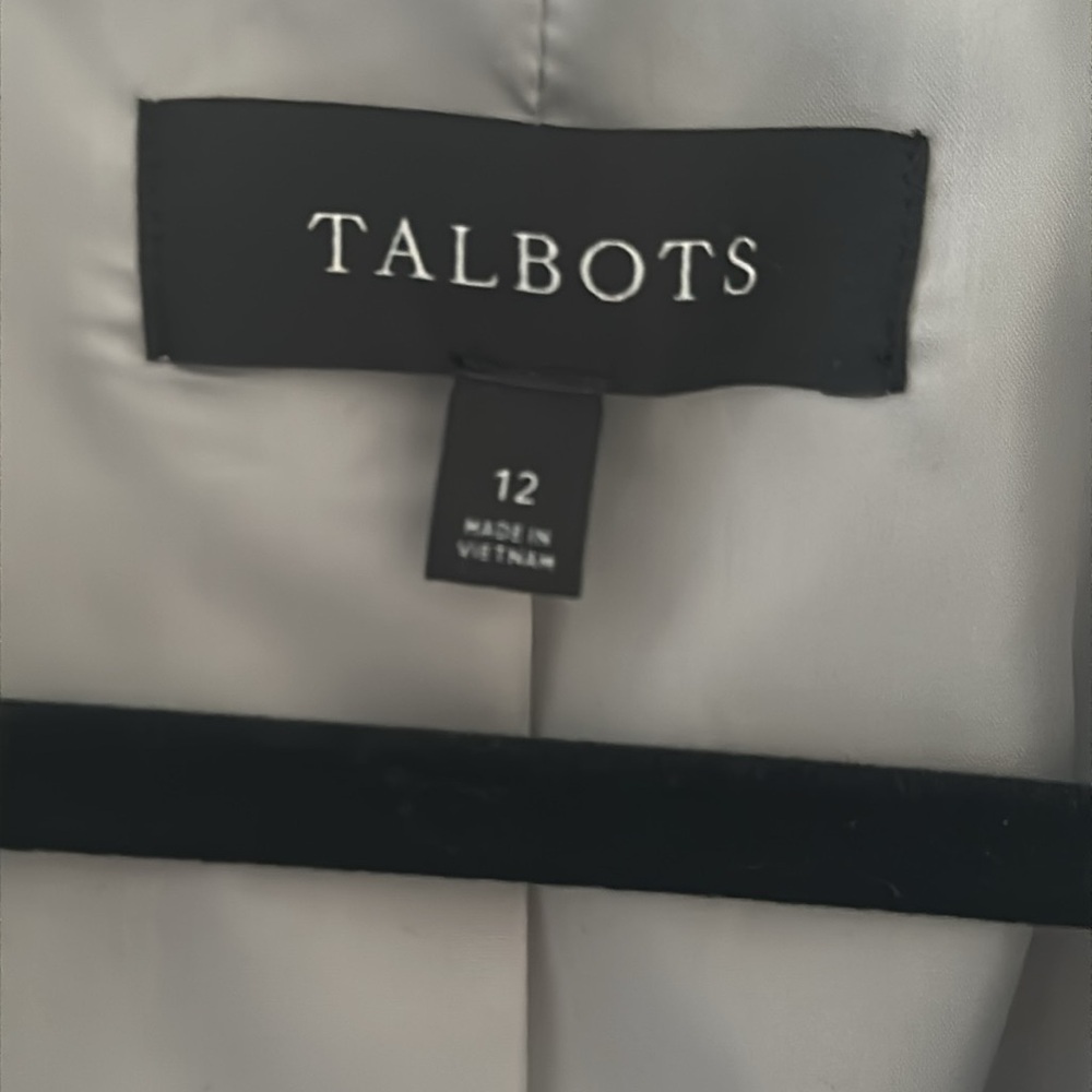 Talbots Women’s Shetland Blazer Jacket Light Gray Removable Faux Fur Trim Sz 12 - Picture 12 of 14